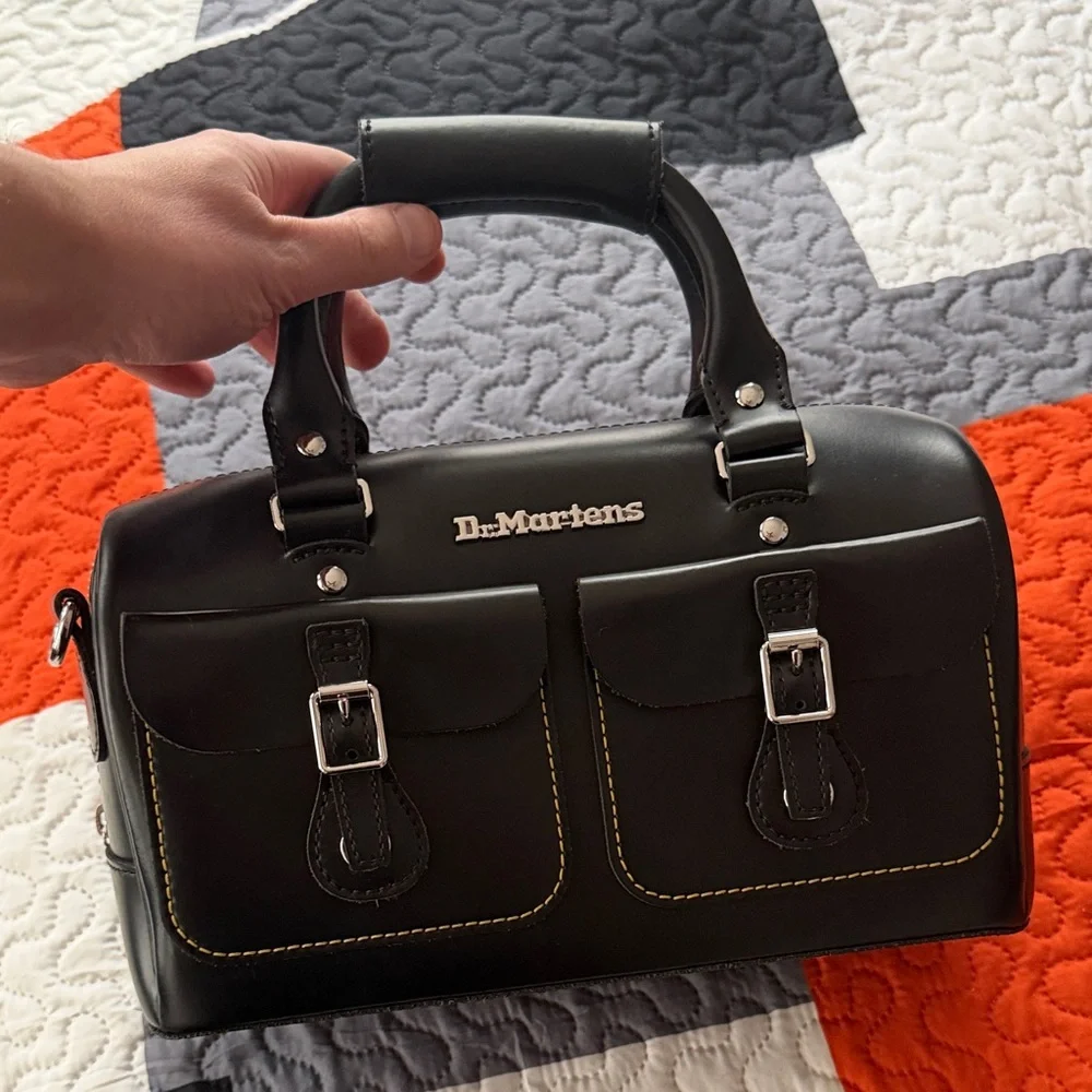 Dr. Martens Black Leather Top Handle Satchel bag with Buckles - Picture 2 of 6